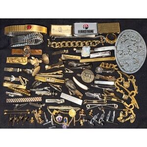 Bundle 80 antique vintage men's accessories tie clips bar pins cufflinks jewelry